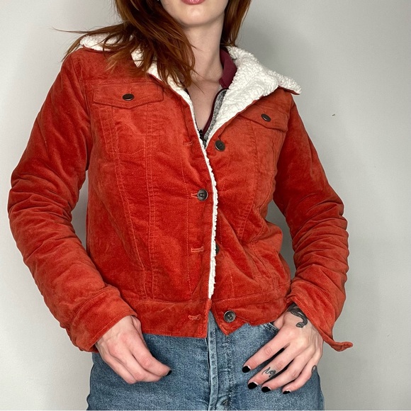 Forever 21 Orange Fuzzy Lined Button Up Winter Jacket, Women's Size Small - Picture 3 of 14